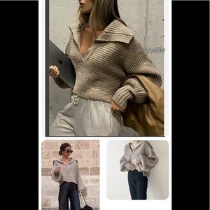 ZARA Beige/Brown Cropped Knit Sweater Sz S *New* Bloggers Favorite!